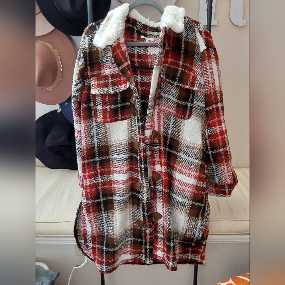 Maurices Plaid Teddy Jacket with Sherpa Collar